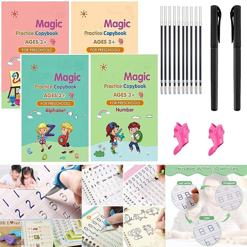 JAITTRA Sank Magic Copy Book Set /Kids' Learning Made Easy with 1 Pen, 10 Refills, and Grip/ Pre-Schoolers Copybook Set Writing Tool for Kids Hand Lettering/Practice book for kids RIFFEL-BOOK-PN-011 Spiral-bound – 13 August 2024
