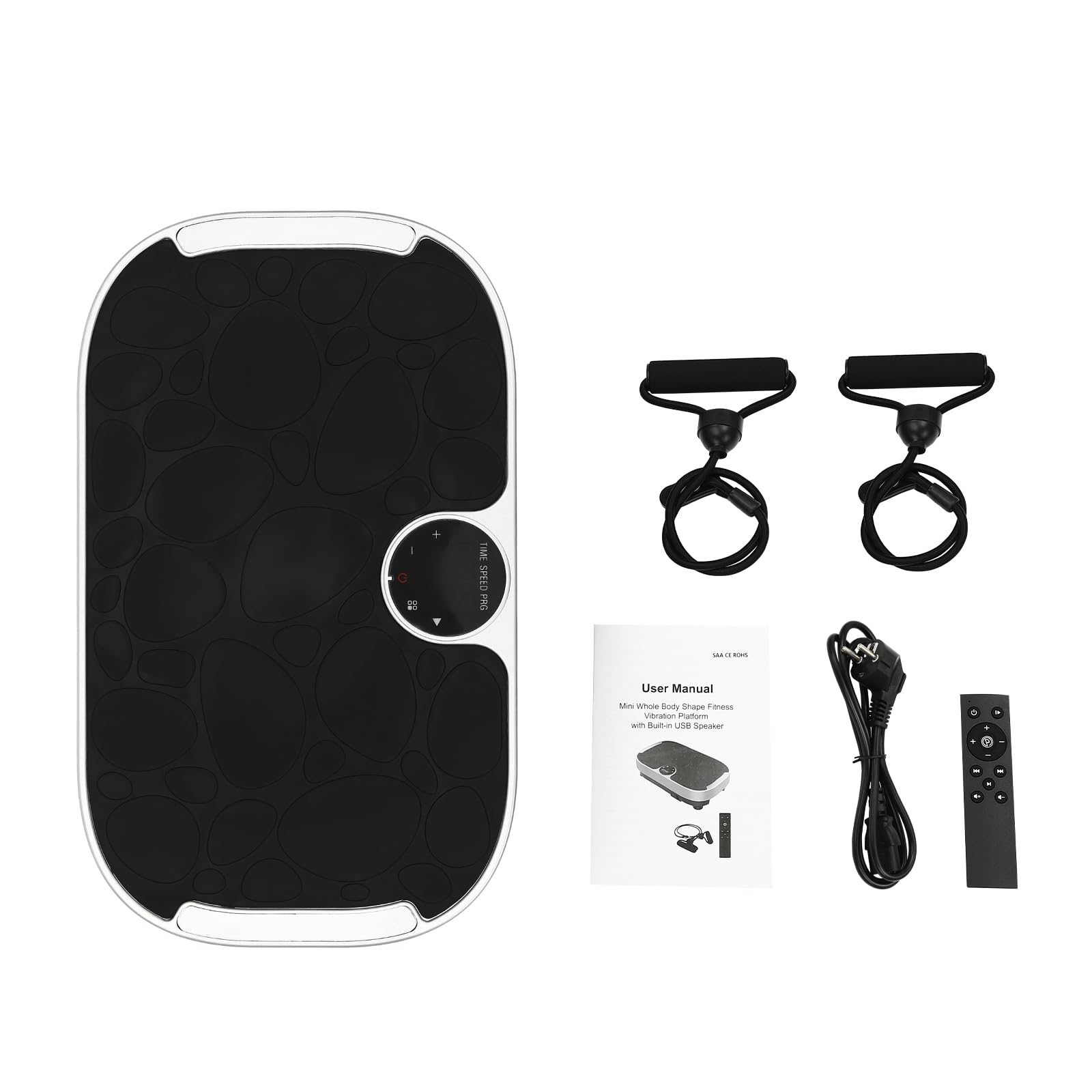 Produktbild von Vibrationsplatte Für Ganzkörpertraining Zu Hause, Rüttelplatte Mit LCD Display, Fernbedienung, Trainingsbänder, Bluetooth Lautsprecher 200W ,53x32,5x12 Cm (Schwarz