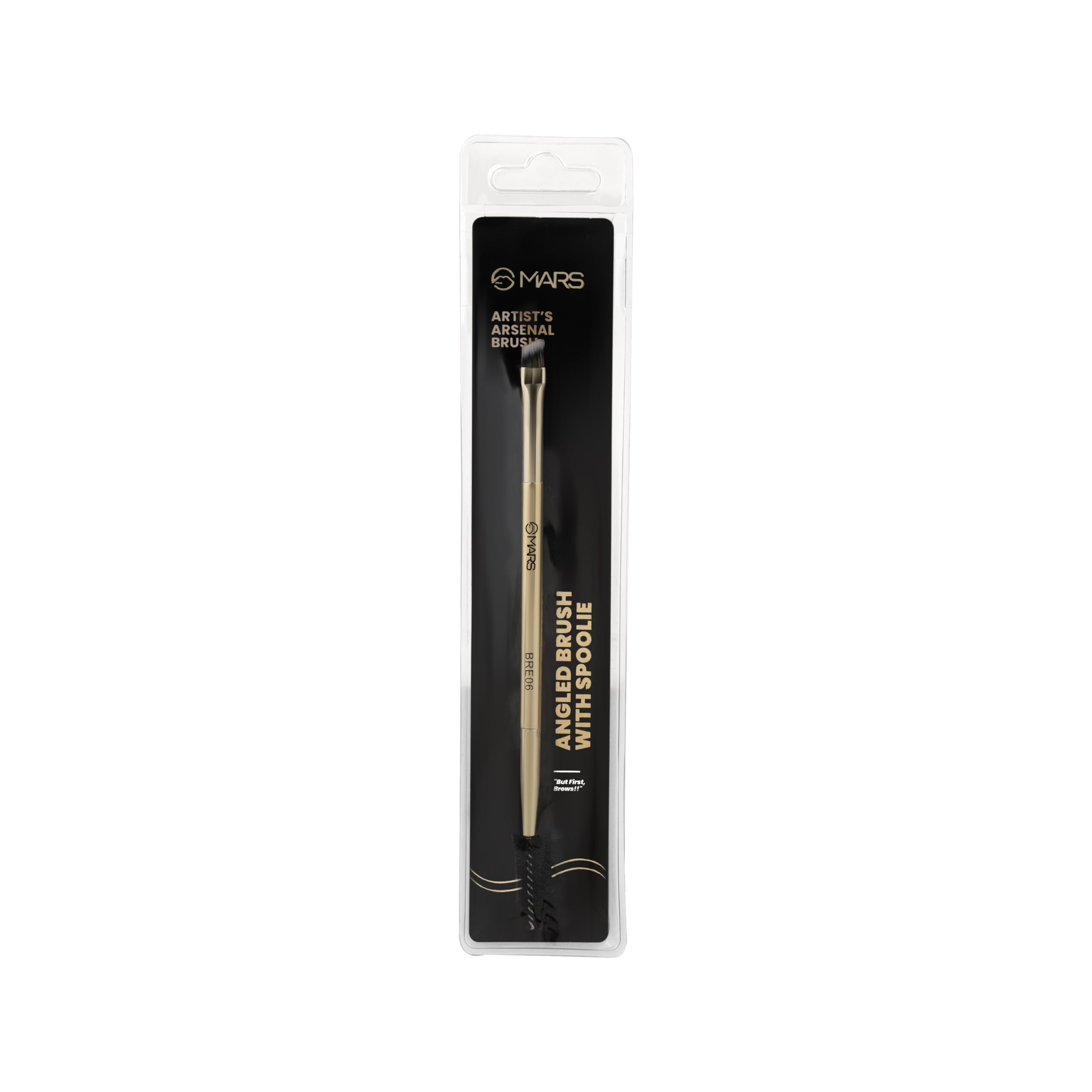 MARS Artist's Arsenal Professional Angled Brush With Spoolie | Feather Soft Touch | Multi-Purpose Brush For Eyes | Precise Synthetic Bristles | Luxe Packaging Makeup Brush (Golden) - Image 2 thumbnail