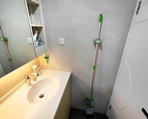 Miniatura 7 de DS. DISTINCTIVE STYLE Soporte de pared para escoba, sin taladro, colgador de trapeador autoadhesivo, organizador de escoba y trapeador para colgar