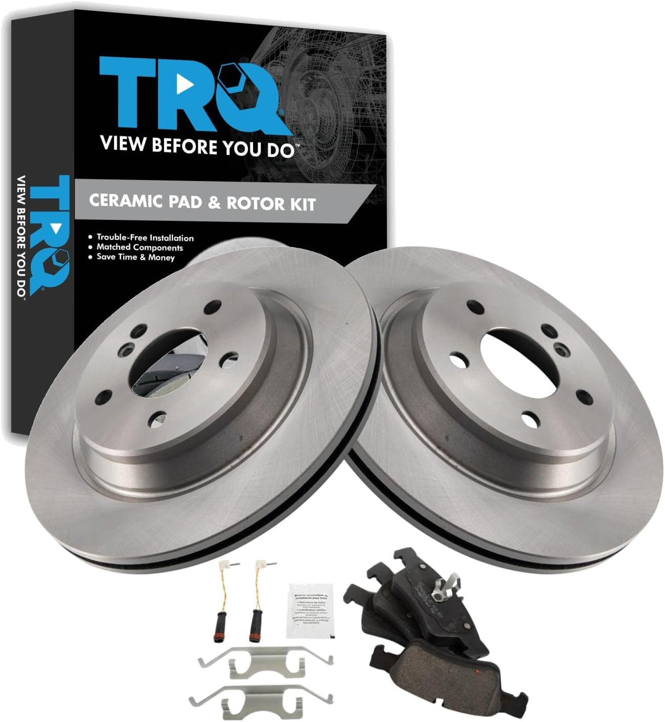 TRQ Rear Brake Pad and Rotor Set Ceramic Compatible with 2003-2006 Mercedes-Benz S430 S500