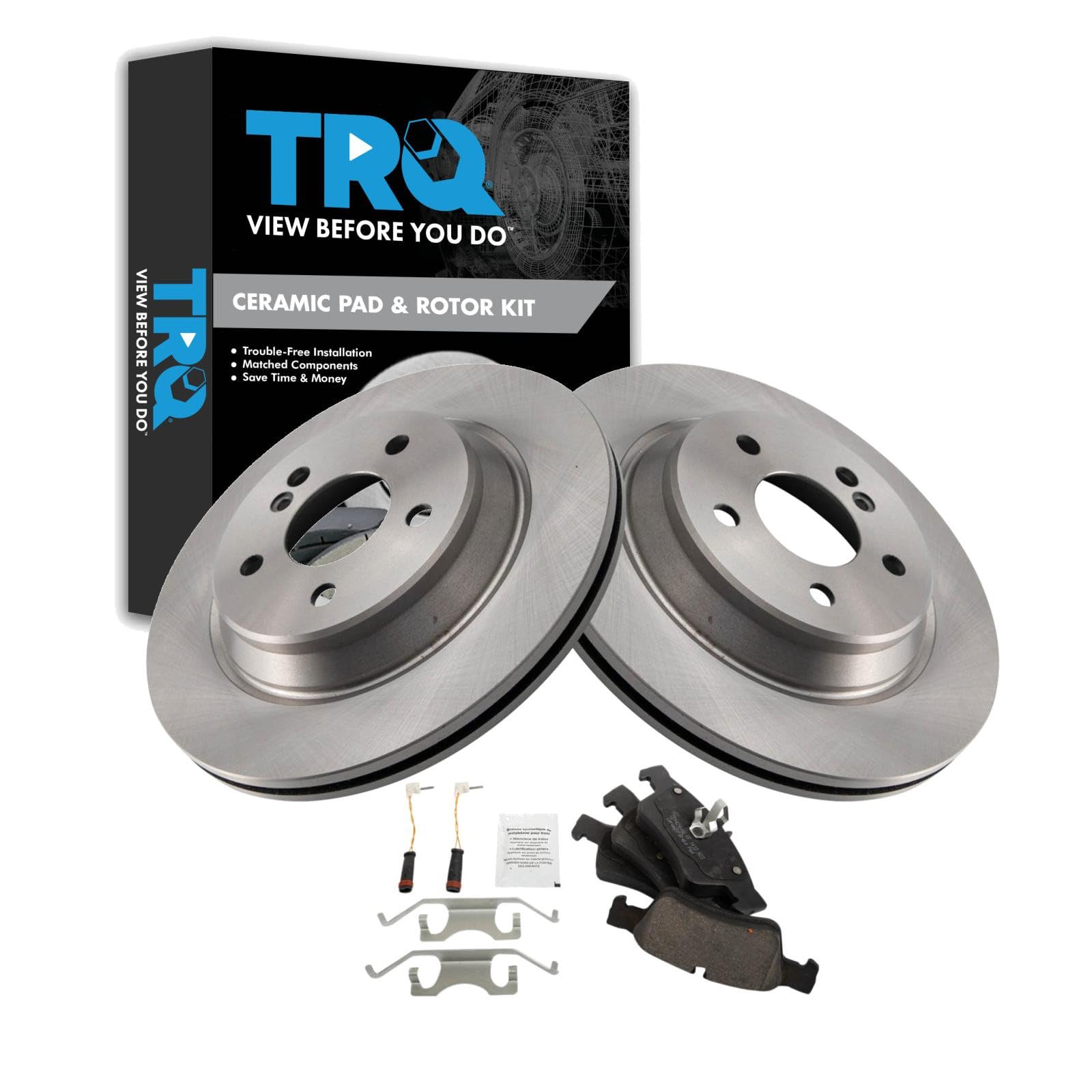 TRQ Rear Brake Pad and Rotor Set Ceramic Compatible with 2003-2006 Mercedes-Benz S430 S500