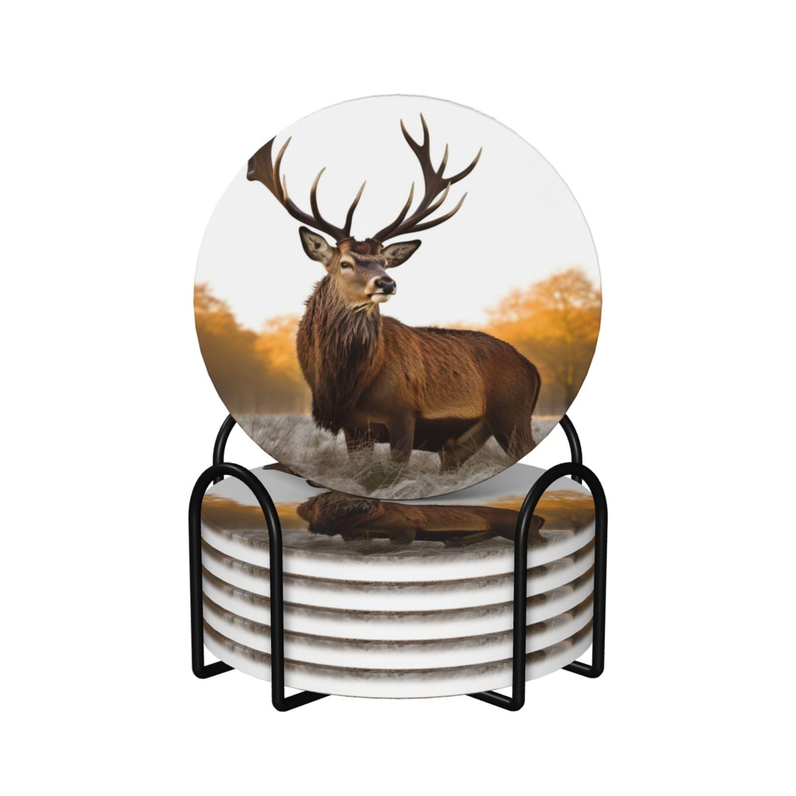 Dessous de verre en céramique de qualité supérieure avec support, motif cerf rouge chic