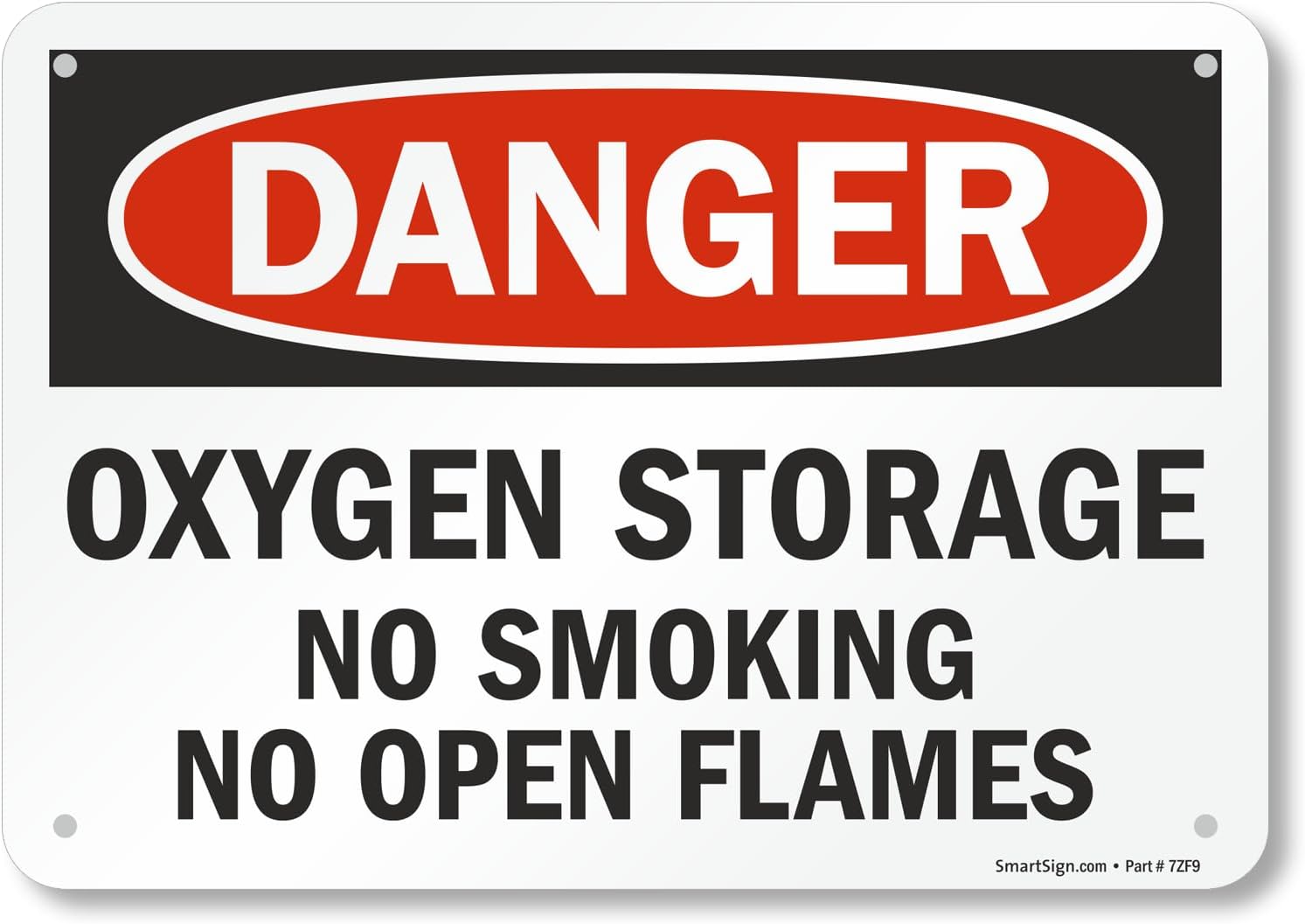 SmartSign - S-5904-PL-10 Danger - Oxygen Storage, No Smoking, Open Flames Sign By | 7" x 10" Plastic
