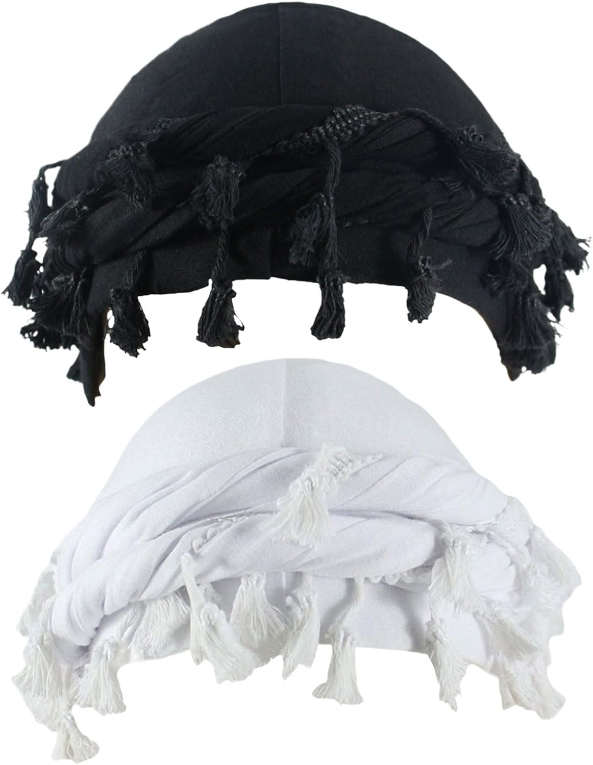Turban Head Wraps for Men - Skull Cap Halo Turban with Pre-Tied Tassels and Fringe Twisted Tail - Beige - Image 8