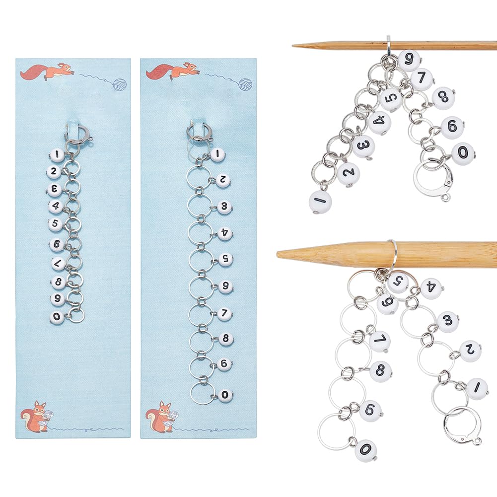 NBEADS 2Pcs Number Beads Knitting Row Counter Chains, Acrylic Beaded Row Counting Accessories with Linking Ring for Sewing Knitting Crochet Tracking Project Progress