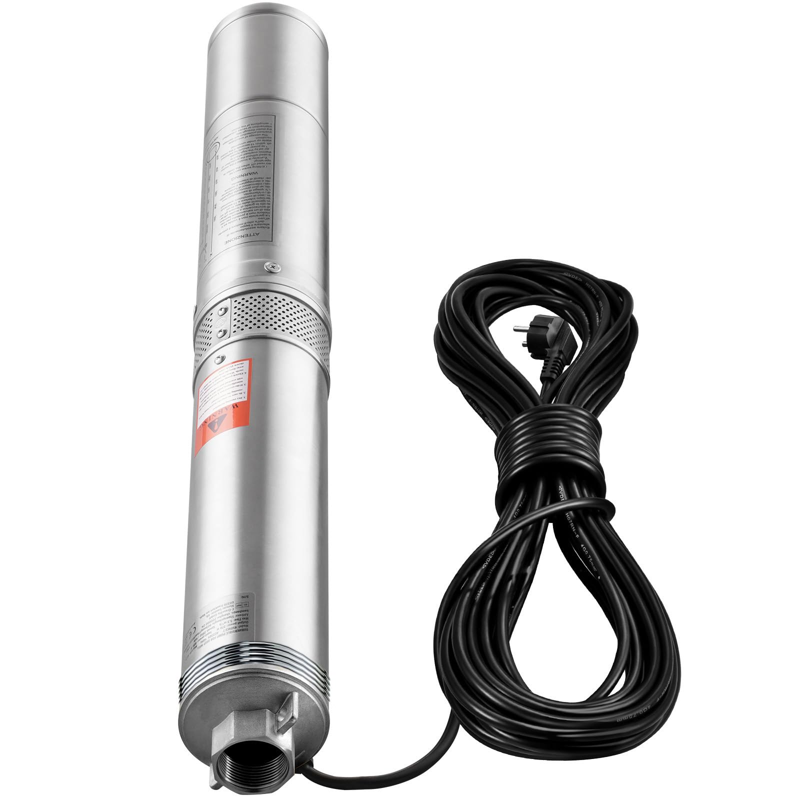VEVOR Pompa głębinowa, 750 W, 230 V, 60 Hz, maks. przepływ 7,1 m³/h, maks. wysokość tłoczenia 75 m, z kablem zasilającym 9,1 m, pompa wodna ze stali nierdzewnej do przemysłu, nawadniania i użytku