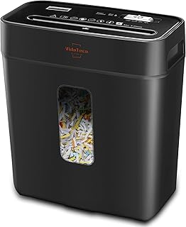 VidaTeco Cross-Cut Shredder, Heavy Duty 6 Sheet Shreds Paper/Card/Staple/Clip Paper Shredder for Home Office, High-Security Level P-4 5-Minute Continuous Shredding 11.5L Liftout Basket Black