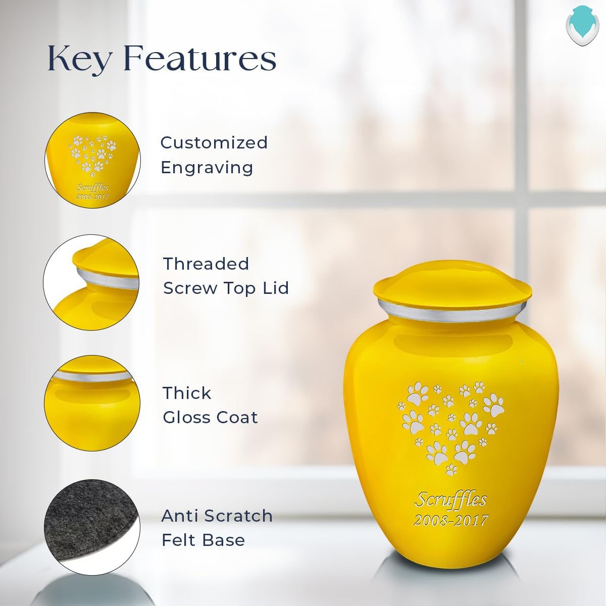 Geturns Embrace Personalized Heart Paws for Small Pets I Yellow Cremation Urns for Dogs and Cats I 44 lbs
