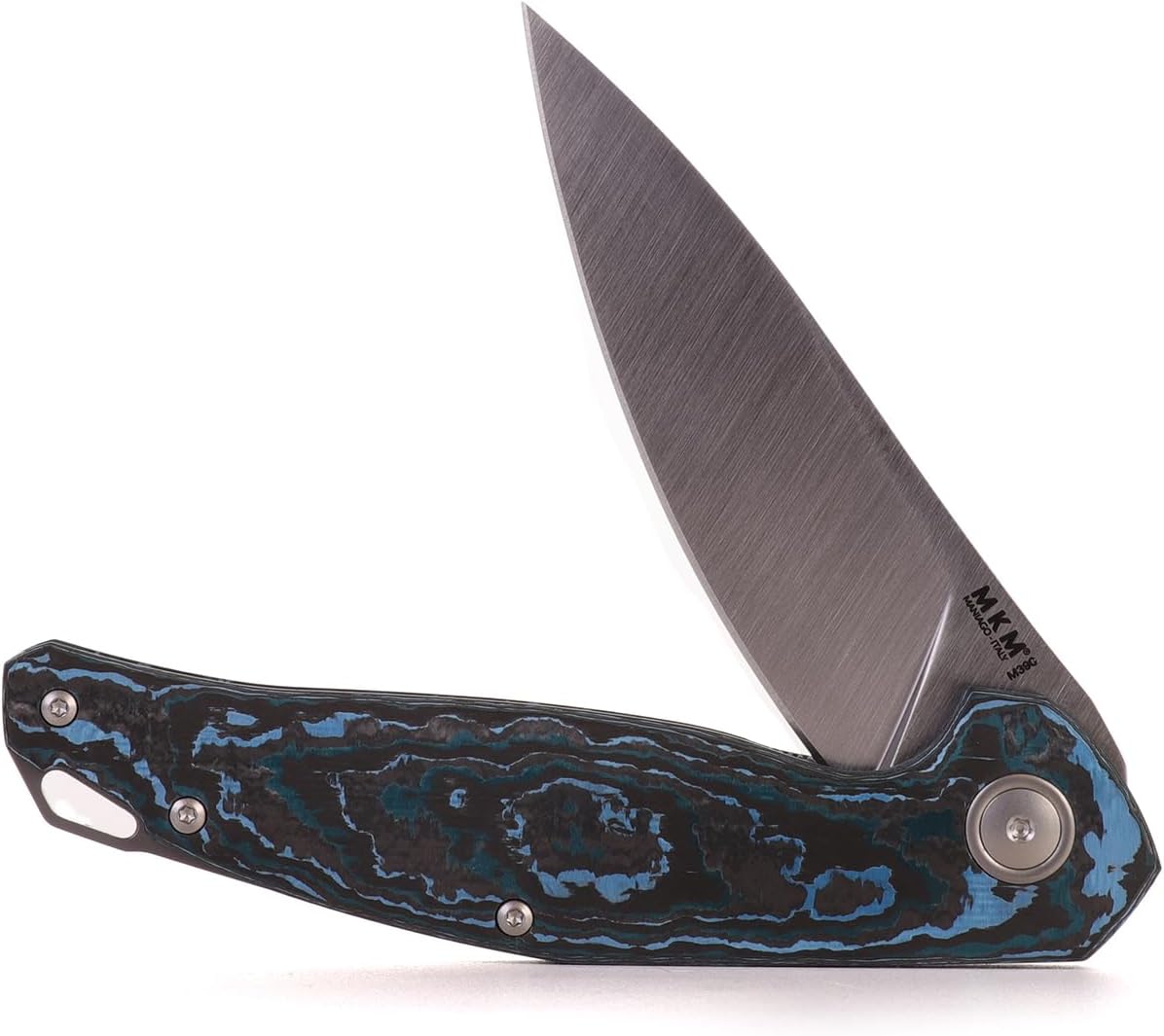 MKM Maniago Knife Makers Goccia Flipper EDC Pocket Knife - M390 Super Steel Drop Point Blade, G10, Micarta, Carbon Fiber, Titanium Handles, Designed by Jens Anso, Made in Italy (Arctic Storm)