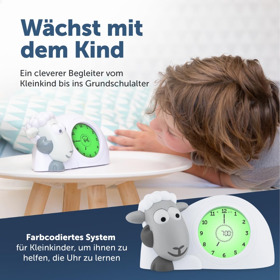 ZAZU Sam The Lamb Uhr – Schlafcoach Uhr und Nachtlicht für Kinder | Bringt Ihrem Kind mit visuellen Indikatoren bei, wann es aufwachen soll | Einstellbare Helligkeit | Automatische Abschaltung (Sage)