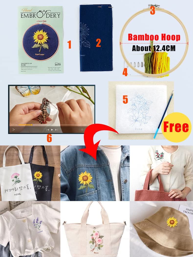 Kit per Ricamo fai da te Kit da ricamo Motivo a fiori Ricamo fai da te Kit completi Ricamati su vestiti Punto croce Cucito Ricami con cerchio Kit Punto a Croce Per Principianti ( Color : Embroidery Ki