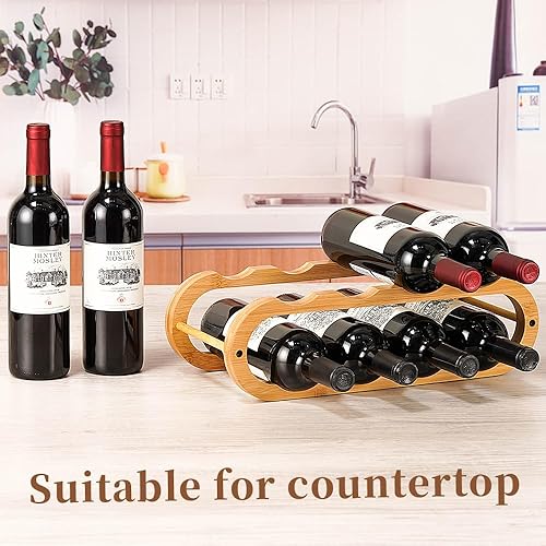 Miniatura 5 de Wine Rack and Water Bottle Organizer 2 in 1 for Cabinet and Countertop - Adjustable in 2 Sizes (Bamboo 2 Tier)