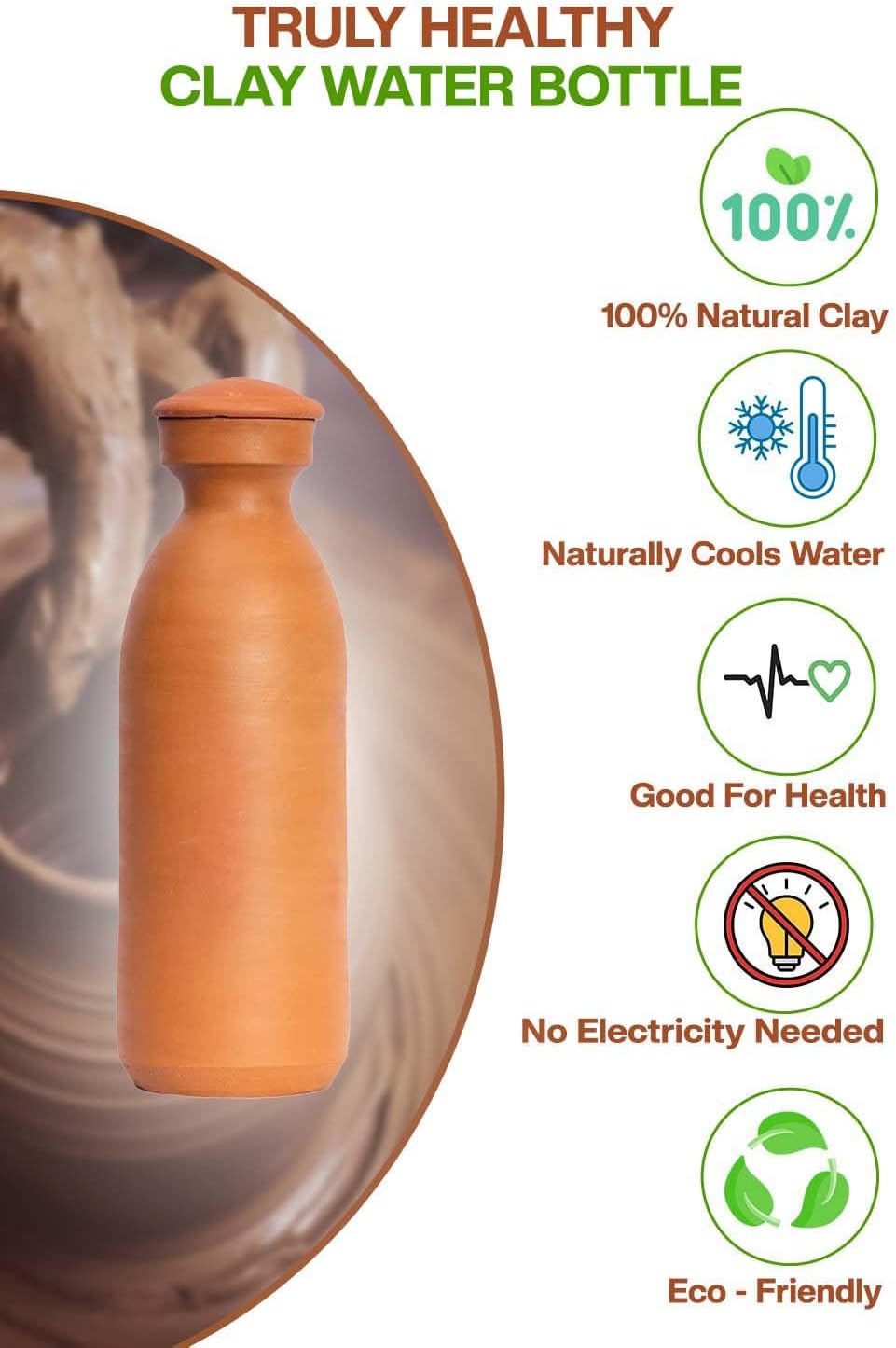 Village Decor Unglazed Handmade Terracotta Water bottle With Cork 33oz|Preseasoned Mud Bottle