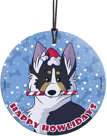 Christmas Happy Howlidays Australian Shepherd Hanging Glass Print