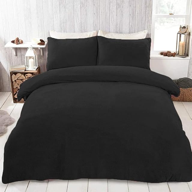 Fleece Duvet Cover King Size Black Reversible Duvet Cover Set Soft Microfiber Bedding Set with 2 Pillowcases 230x220cm