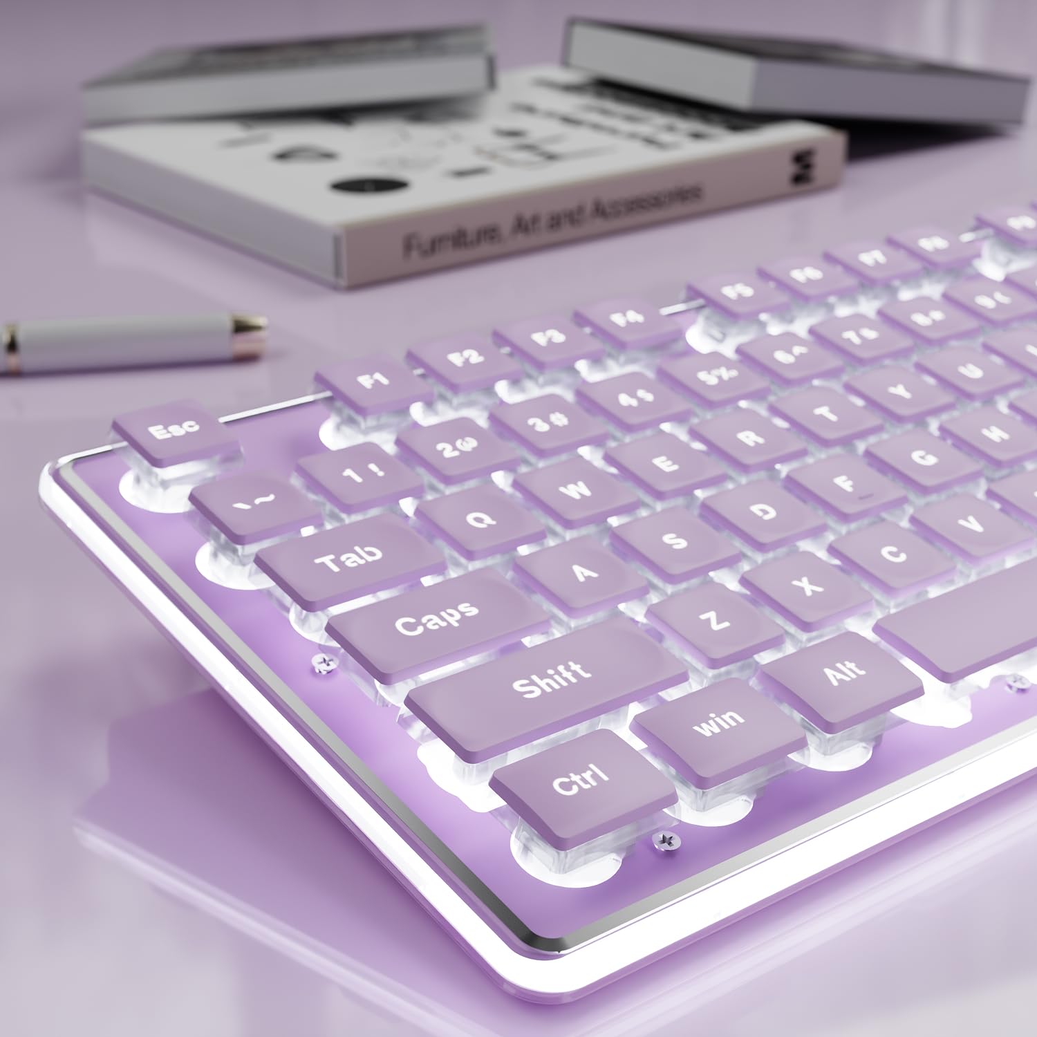 EWEADN GX710S Backlit Computer Keyboards Wired USB Keyboard with White Backlit Metal Panel Plug and Play Pudding Keycaps