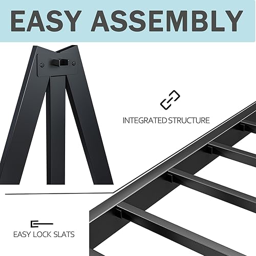 Miniatura 27 de Marco de cama Queen de 18 pulgadas de alto, no necesita somier, plataforma de metal resistente, tamaño Queen para personas pesadas, fácil montaje,