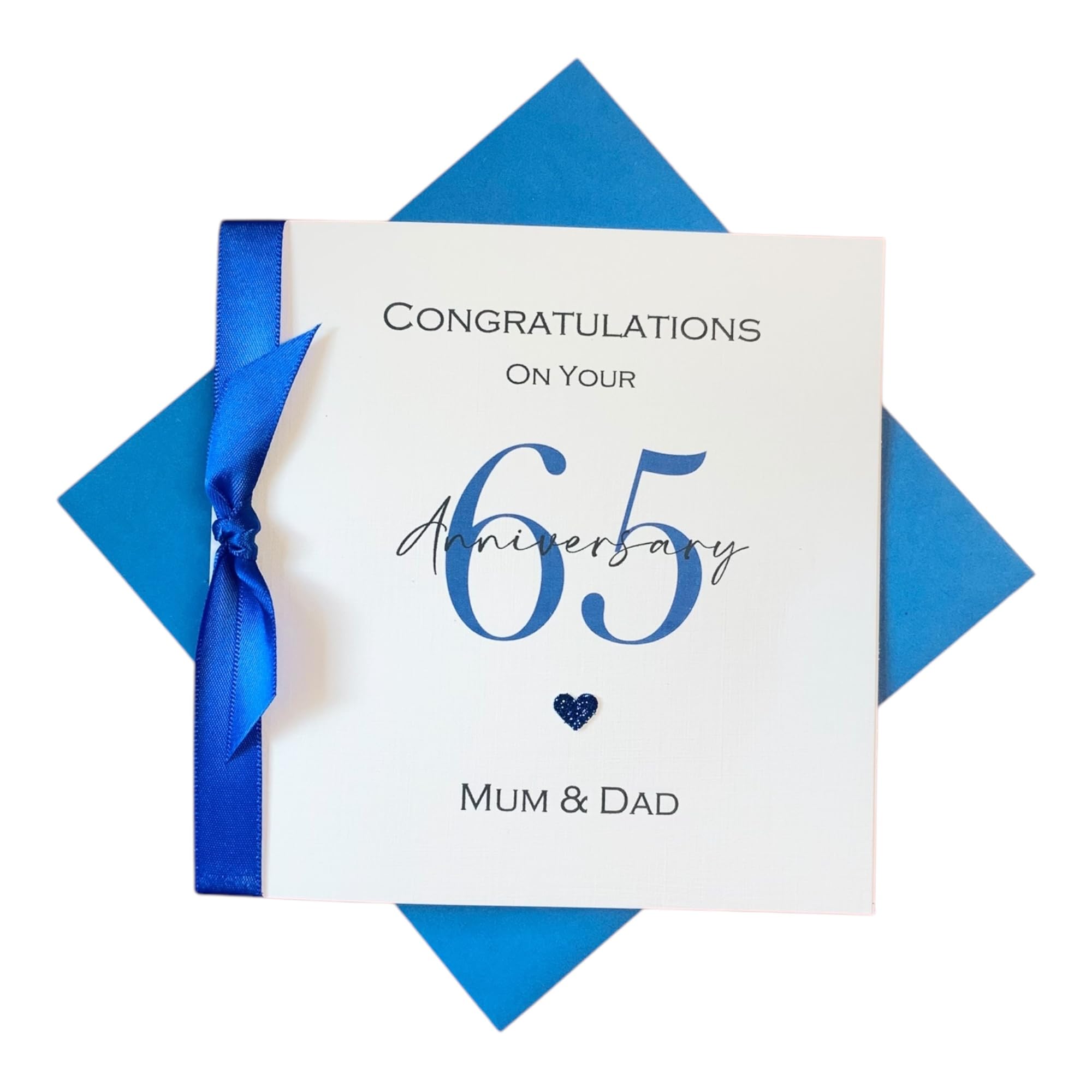 65th Wedding Anniversary Card - Blue Sapphire 65 Year Sixty Fifth Anniversary Greeting Card, Personalised Gift for Wife, Husband, Parents, Couple Friends - Various Designs (Ribbon Number) โ image 1
