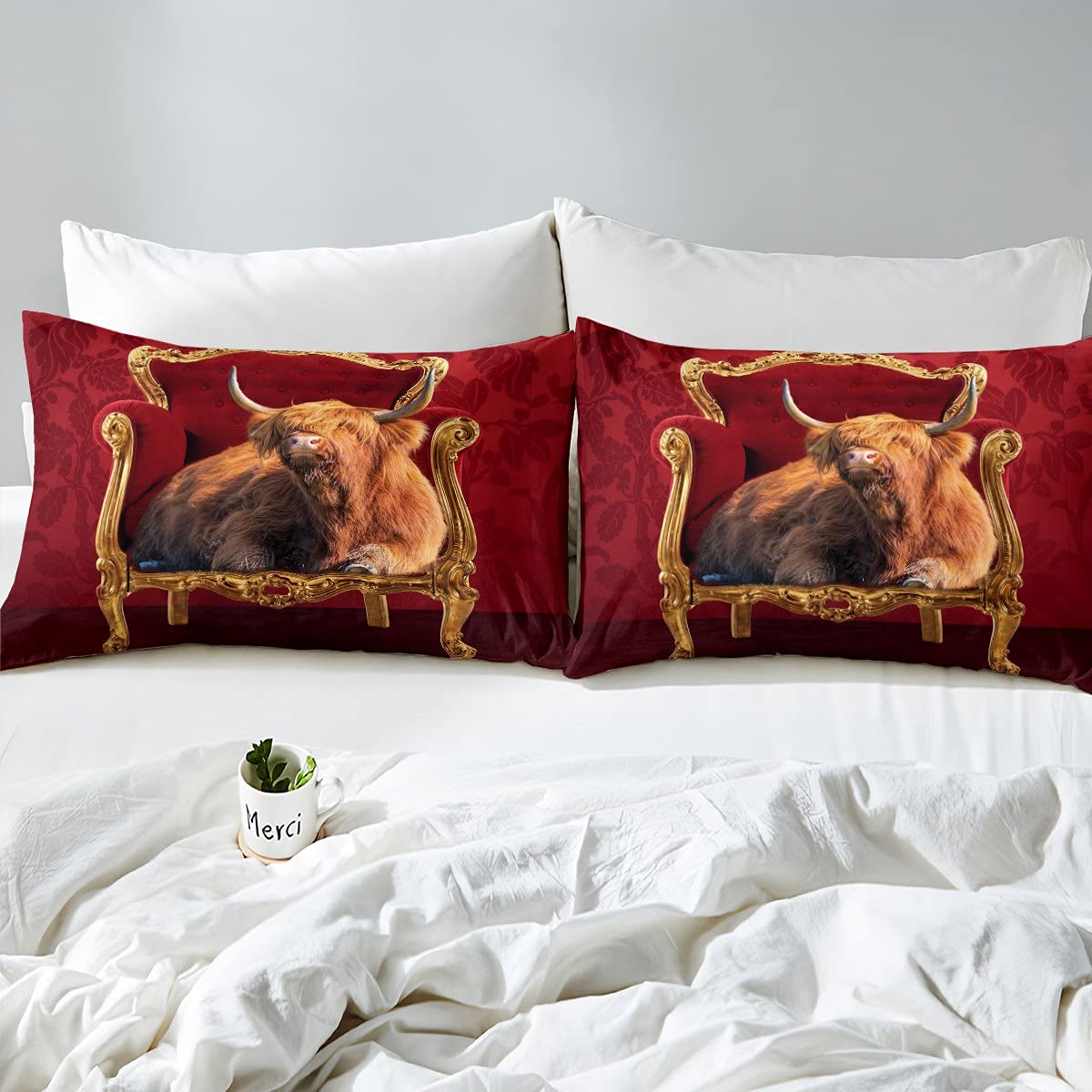 Loussiesd Juego de ropa de cama para niños y niñas, juego de funda de edredón para silla dorada, juego de ropa de cama y lino, 3 piezas Super King