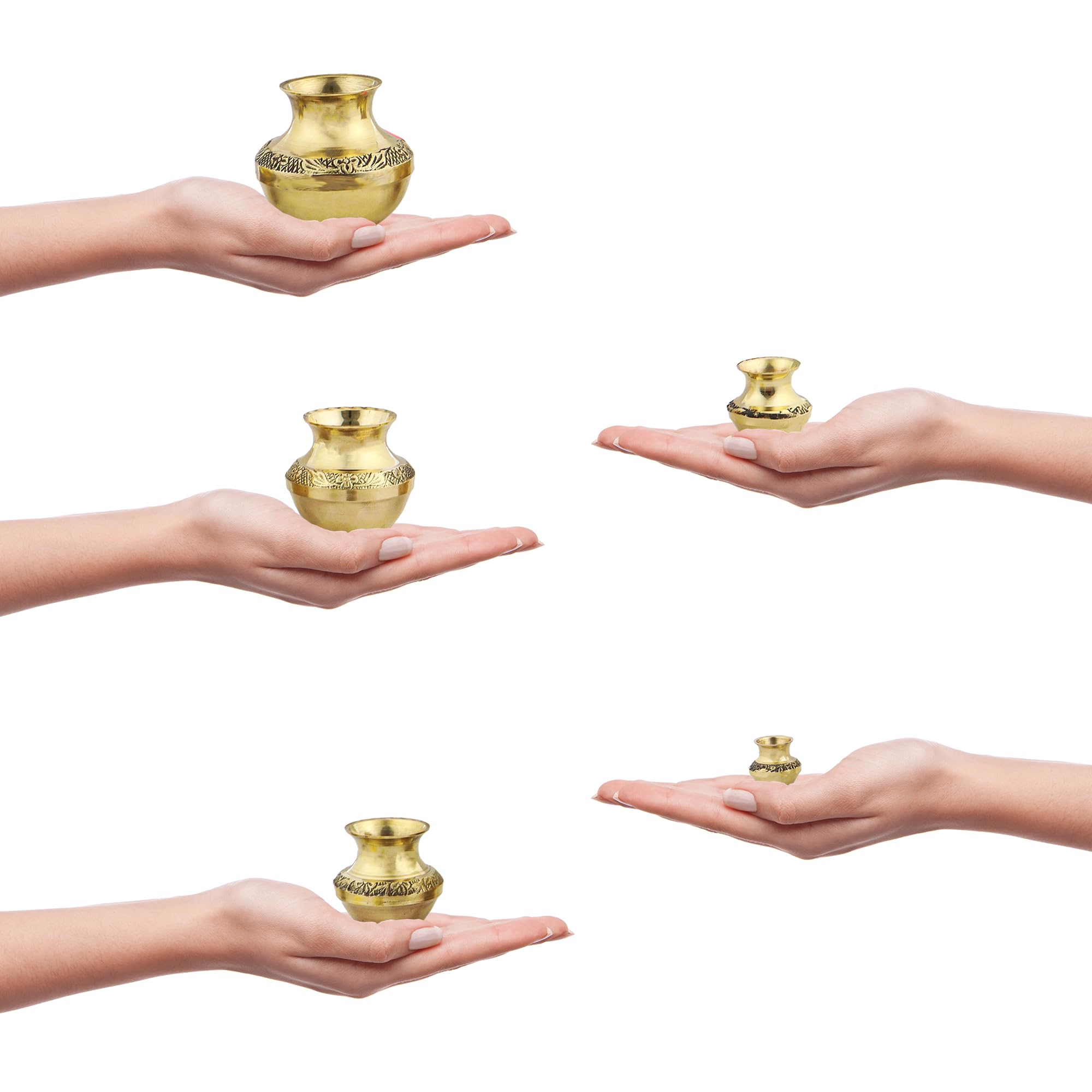 Putrika Brass Gubera Lota with 11 Lakshmi Kubera Coins|Kubera Pot Set of 5 Brass|Pooja Kalash Pot for Wealth|Puja Kalasam with 11 Gold Coins for Diwali, VaraLakshmi Pooja 3