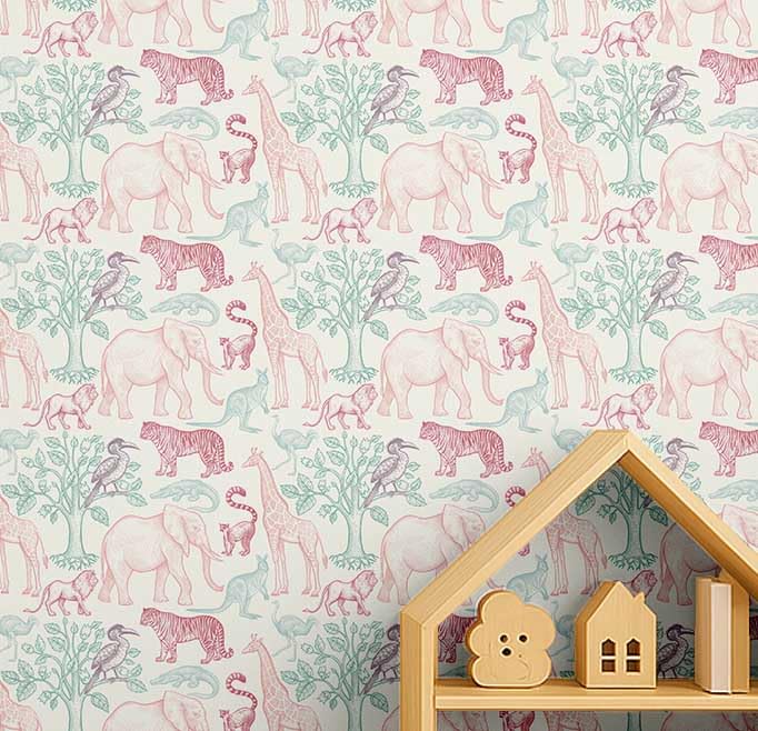 Papier peint Safari Animal S4Sassy vert en vinyle autocollant 63x305 cm
