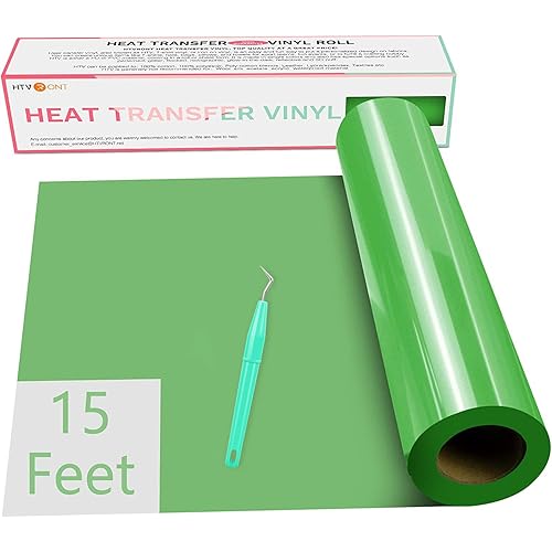 HTVRONT htv vinyl Rolls Heat Transfer Vinyl - 12" x 15ft for Shirts, Iron on Vinyl for All Cutter Machine - Easy to Cut & Weed for Heat Vinyl Design (apple green)