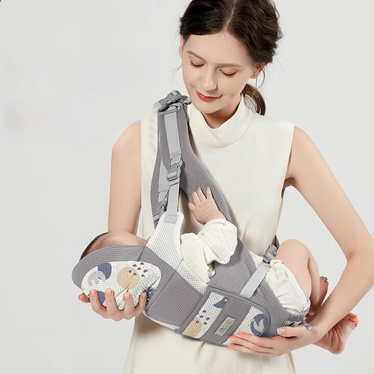SONARIN 3 in 1 Traspirante Marsupio Neonati con Sedile,Portantina Multifunzionale Ergonomico Porta Bambino Fascia Porta Bebè Multi-Posizioni per Neonati Bambini 0-36 Mesi(Grigio)