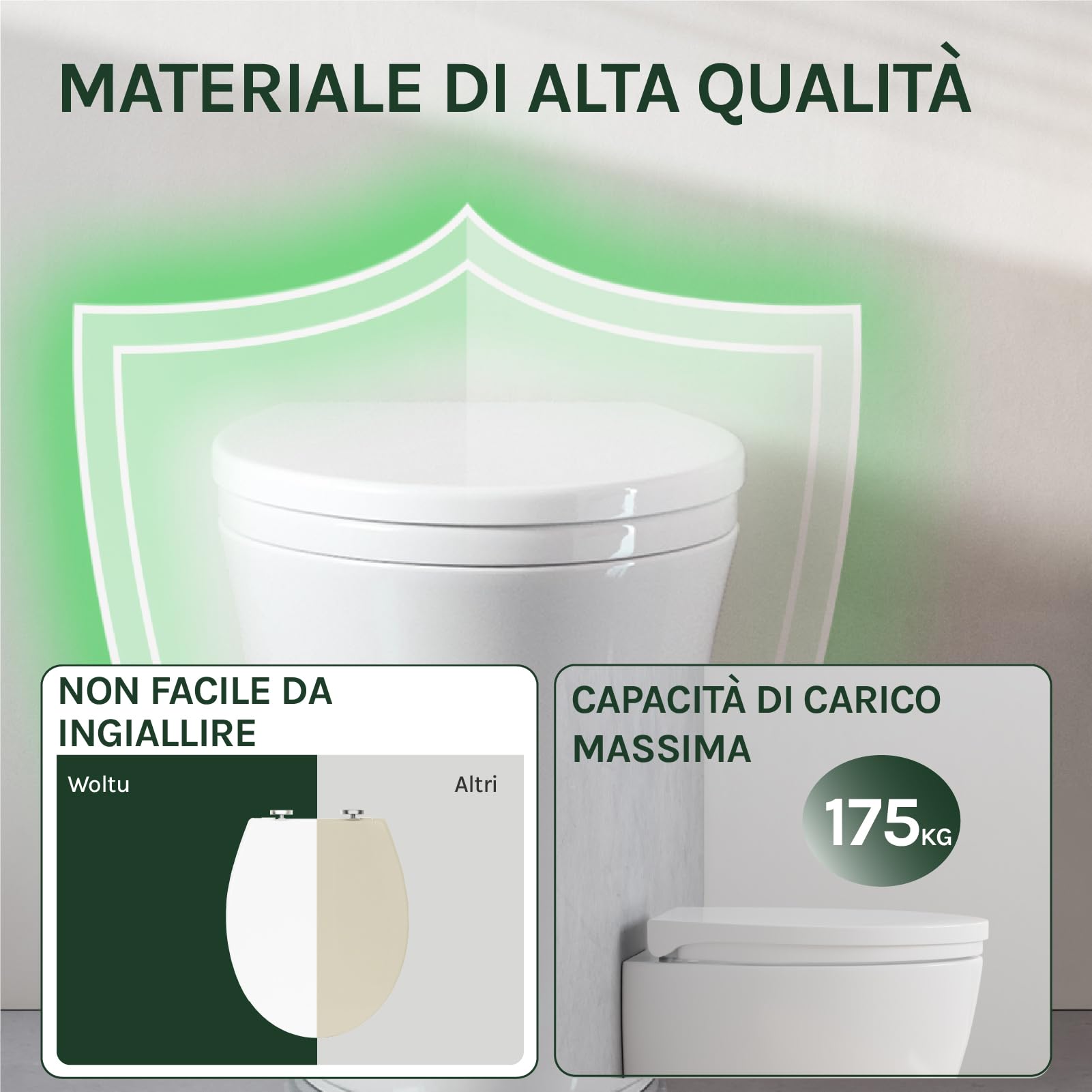 WOLTU Copriwater Sedile WC Universale Coperchio con Chiusura Ammortizzata Soft Close Toilet Seat Bagno in Plastica Bianco a Forma di O