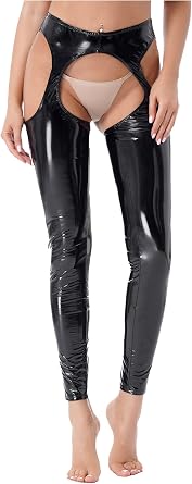 Womens PVC Leather Wet Look Legging Open Crotch Butt Trousers High Waist Shinny Pants