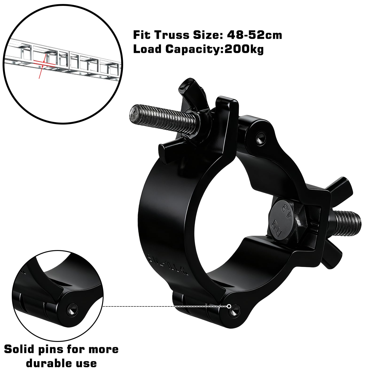 8 pinzas de travesaño, 48-52 mm, abrazadera de iluminación de escenario, receptor de truss, abrazaderas transversales, 100 kg de capacidad de carga para luces de escenario móviles y faros, color negro