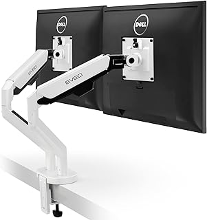 EVEO White Premium Dual Monitor Stand 10-32”,Dual Monitor Mount VESA Bracket, Adjustable Height Gas Spring Monitor Stand for Desk Screen - Full Motion Dual Monitor Arm-Computer Monitor Stand
