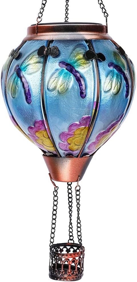 Hot Air Balloon Solar Lantern with Flickering Flame Hanging Solar Lanterns Outdoor Lights Waterproof Lanterns Decorative Garden Patio Yard Party Decor Dragonfly