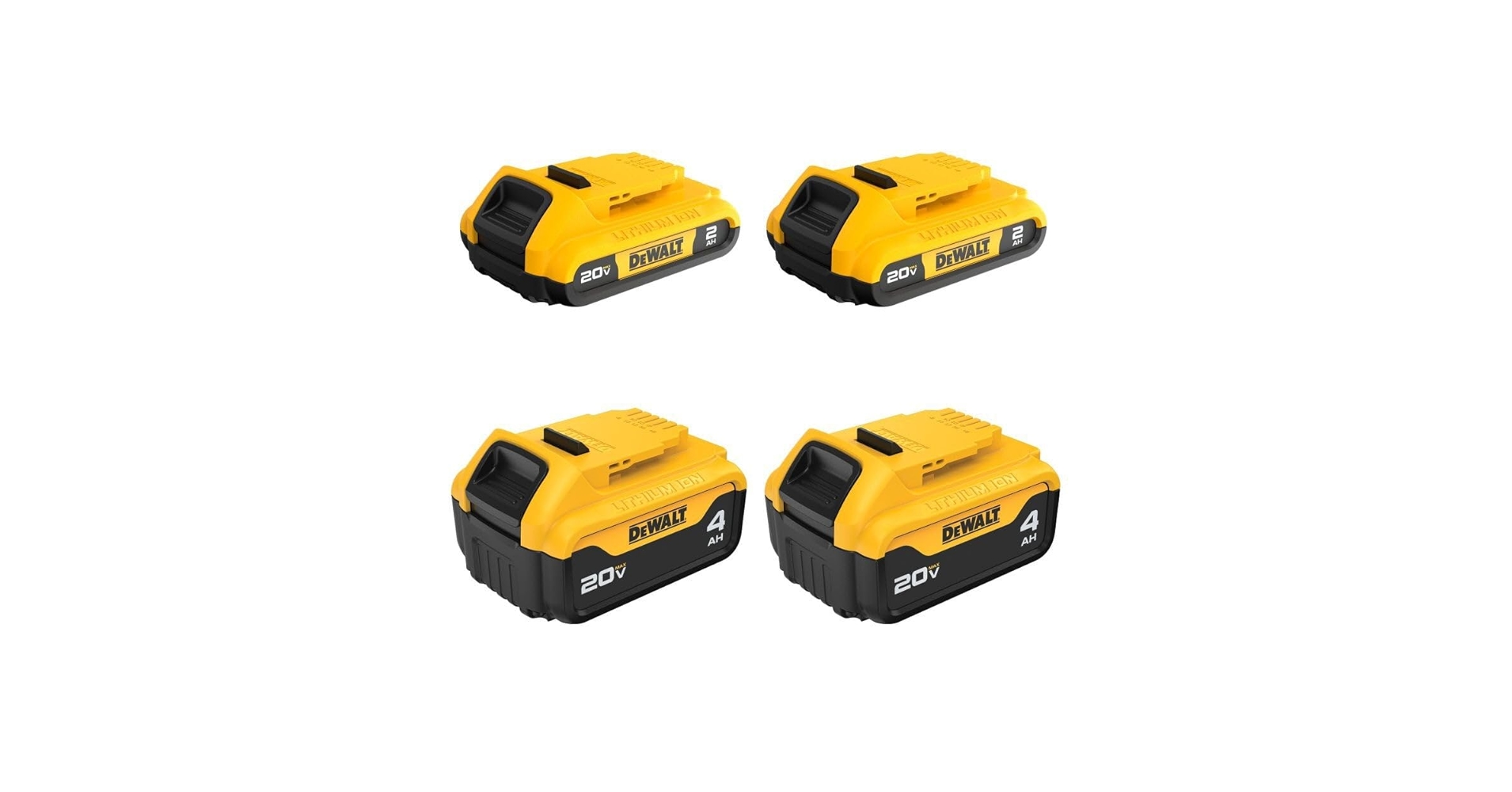 DEWALT 20V MAX Lithium Ion Battery, 2 Ah and 4 Ah, 4-Pack