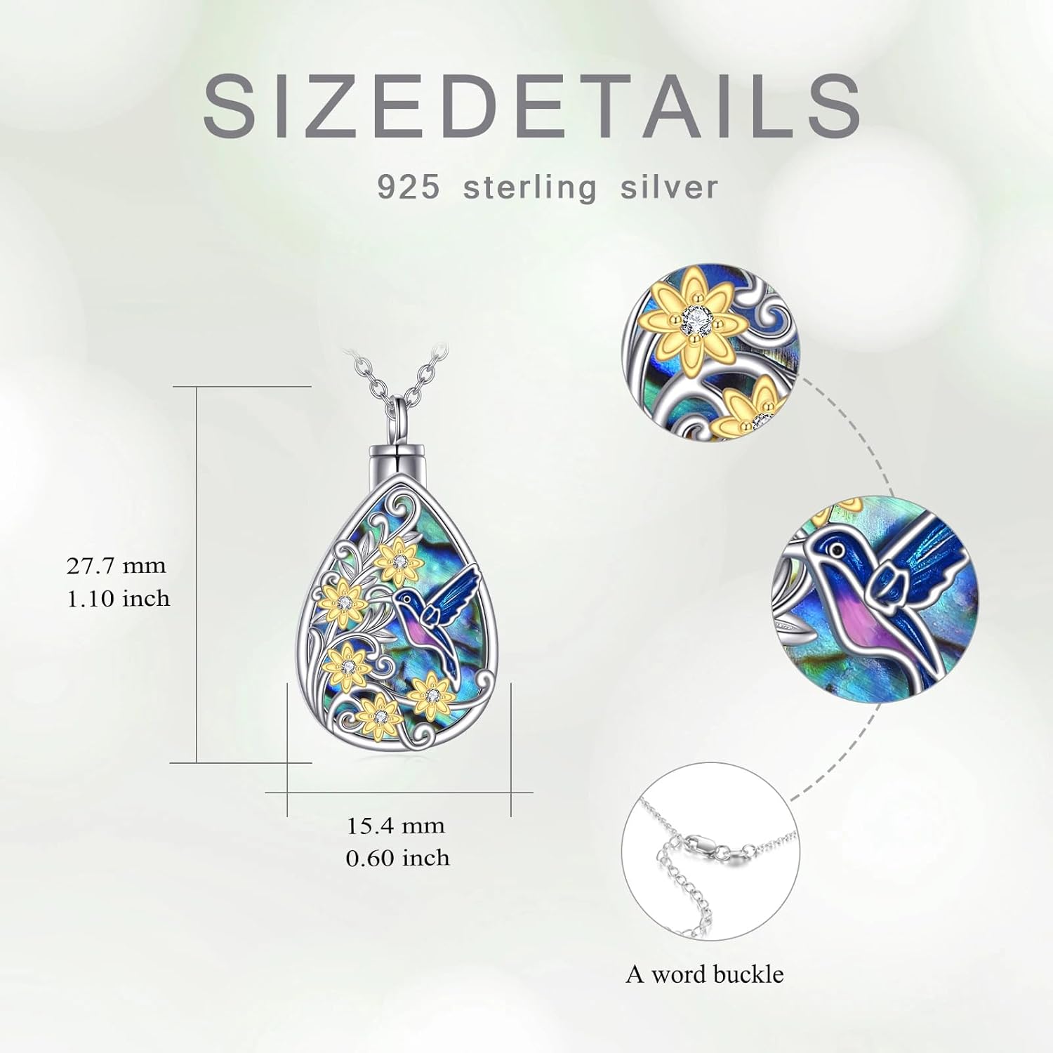 Diamond Hummingbird Butterfly Dragonfly Urn Necklace for Ashes 925 Sterling Silver Animal Urn Holder Pendant Keepsake Cremation with Funnel Filler Memorial Jewelry Gifts for Women Mom Wife,18+2 inch