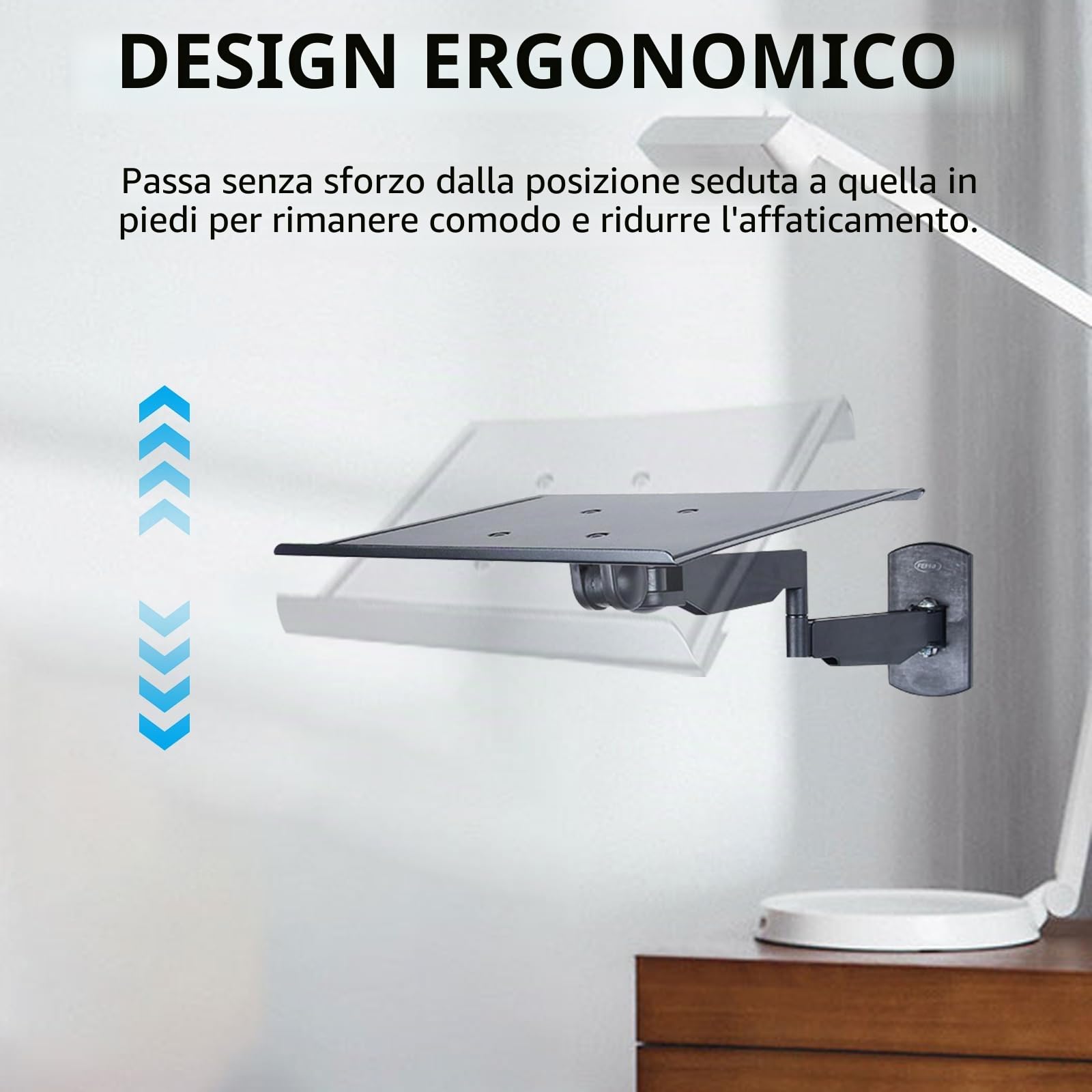 Upgrade 2025 - Supporto da parete per laptop con braccio telescopico, 400 x 300 mm, piastra di conducibilità di 90°, girevole a 180°, per laptop, tablet, notebook e tastiera