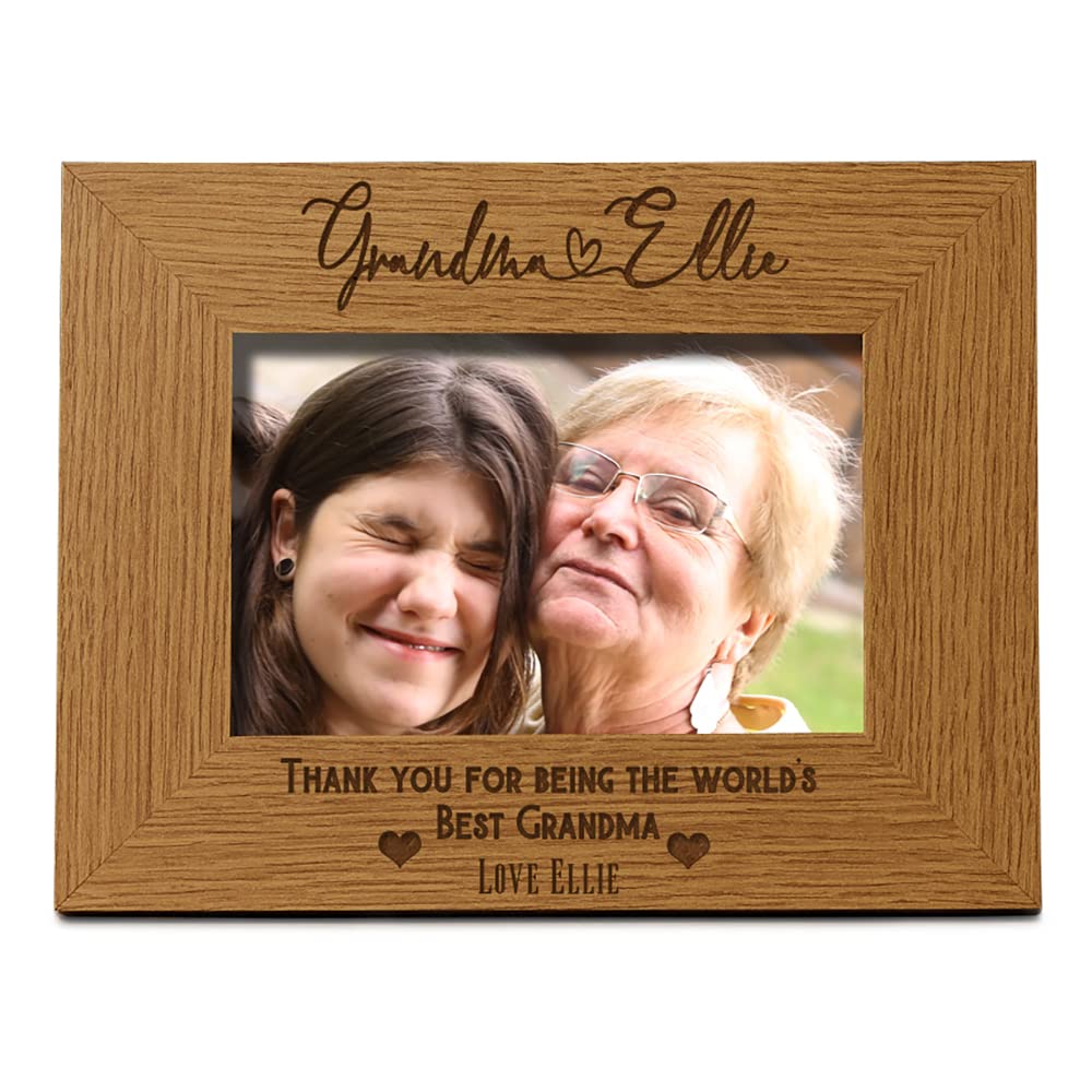 Ukgiftstoreonline Brown Personalised Best Grandma With Name Landscape Photo Frame Gift (5 X 7 Inch)