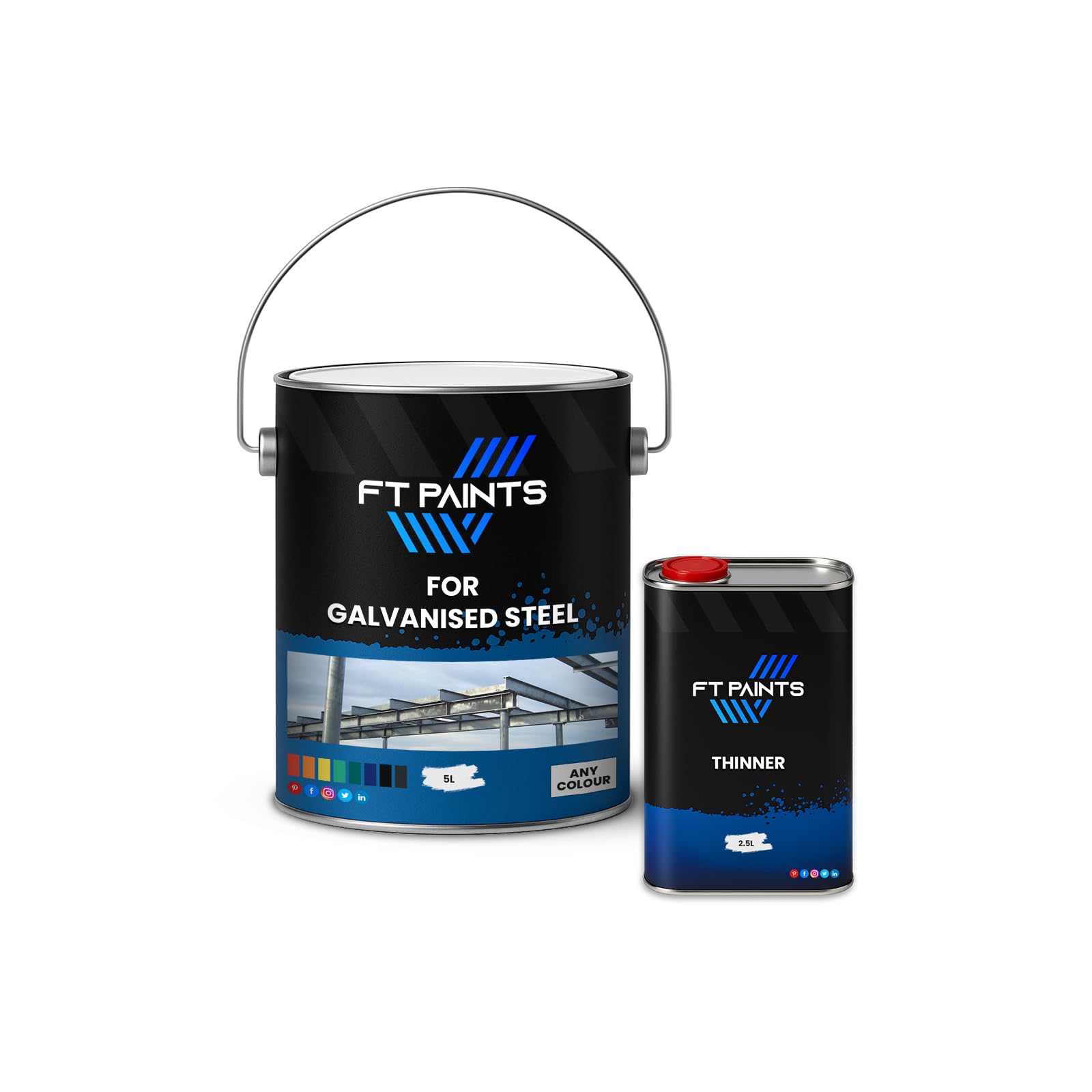Fabiot. Ral 9011-Graphite Black Ft Paints Kit 1K Metal Satin Paint For Galvanised Steel 7.5L