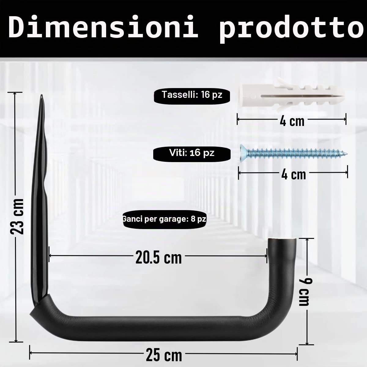 8 ganci per scale, 25 cm, per garage, organizer da parete, resistente, per utensili, pieghevole, per sedie, biciclette, sci, attrezzi