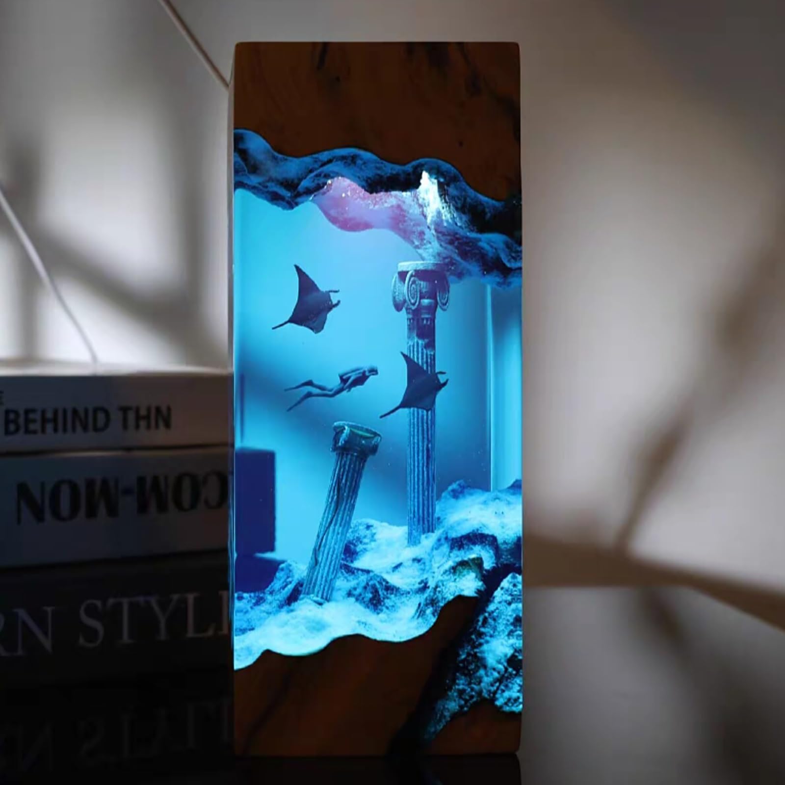 FGJtguE Woods lamp, with Couple Diver & Whale Shark USB LED Night Light Underwater Diorama,Decor for Marine Lovers(D)