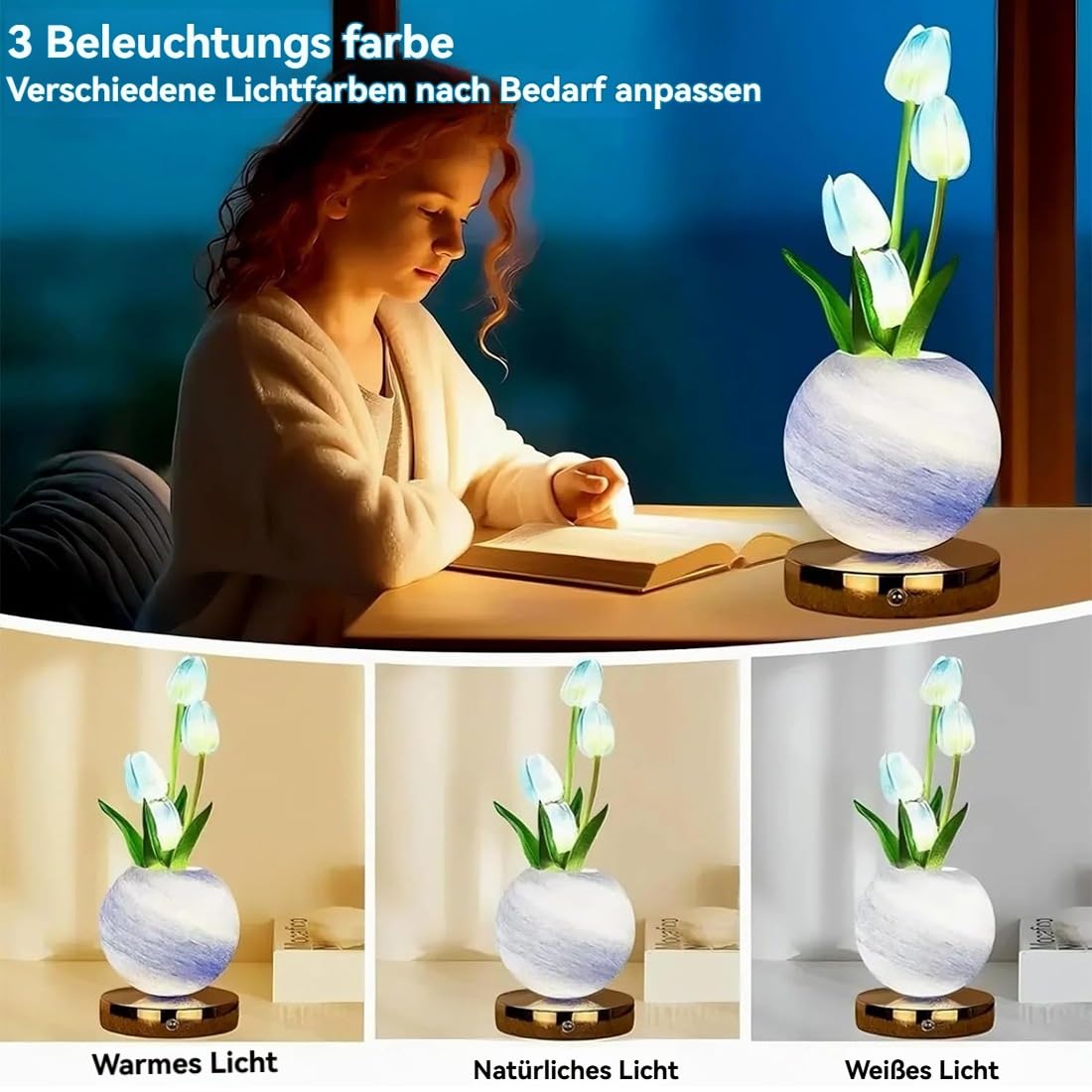 Luce Notturna Decorativa A Tulipano A Led, Luce Romantica Radiante | Base Touch Control, Design Floreale Realistico, Luce Calda E Morbida for Un Sonno Tranquillo(G)