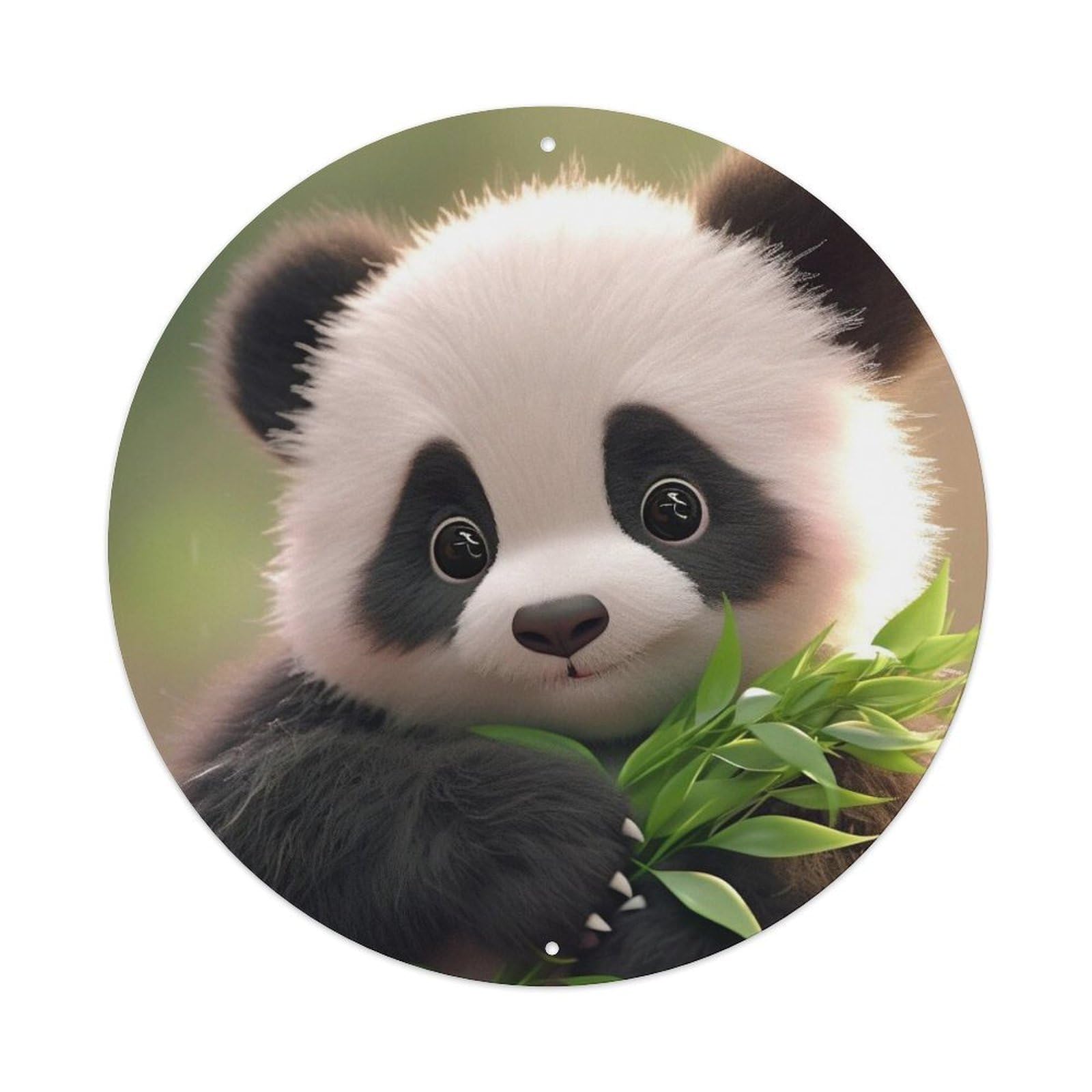 Panda Holding Bamboo Leaf Animal Artwork Metal Tin Sign