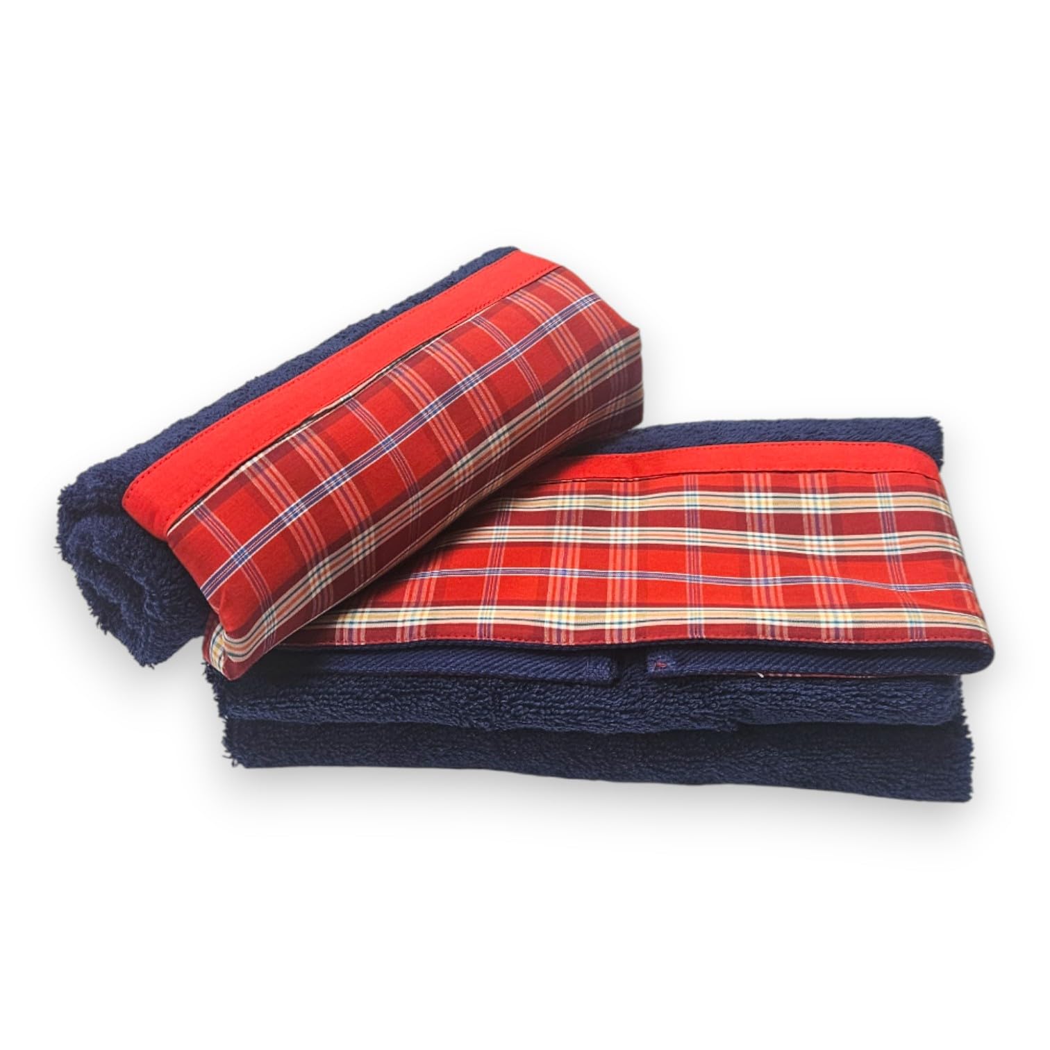 Serviette de bain de qualité supérieure en pur coton bleu style Tartan