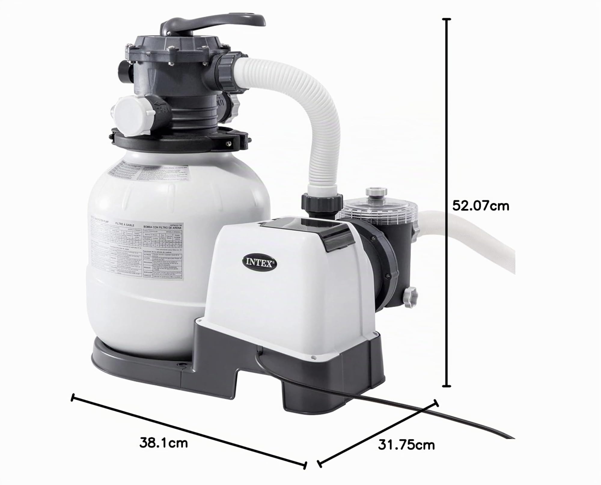 INTEX 26646 - Épurateur de sable Krystal Clear 7900 l/h, pour piscines démontables jusqu'à 37 800 l, 6 fonctions et système de verrouillage
