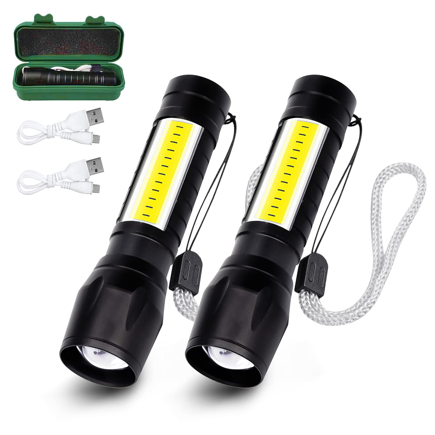 MAKINGTECUSB Rechargeable Torch, Outdoor Emergency Light Check Light XPE/COB Mini Torch, Portable Waterproof Handheld Torch for Camping, Outdoor, Emergency and Daily Use (2 Pack)
