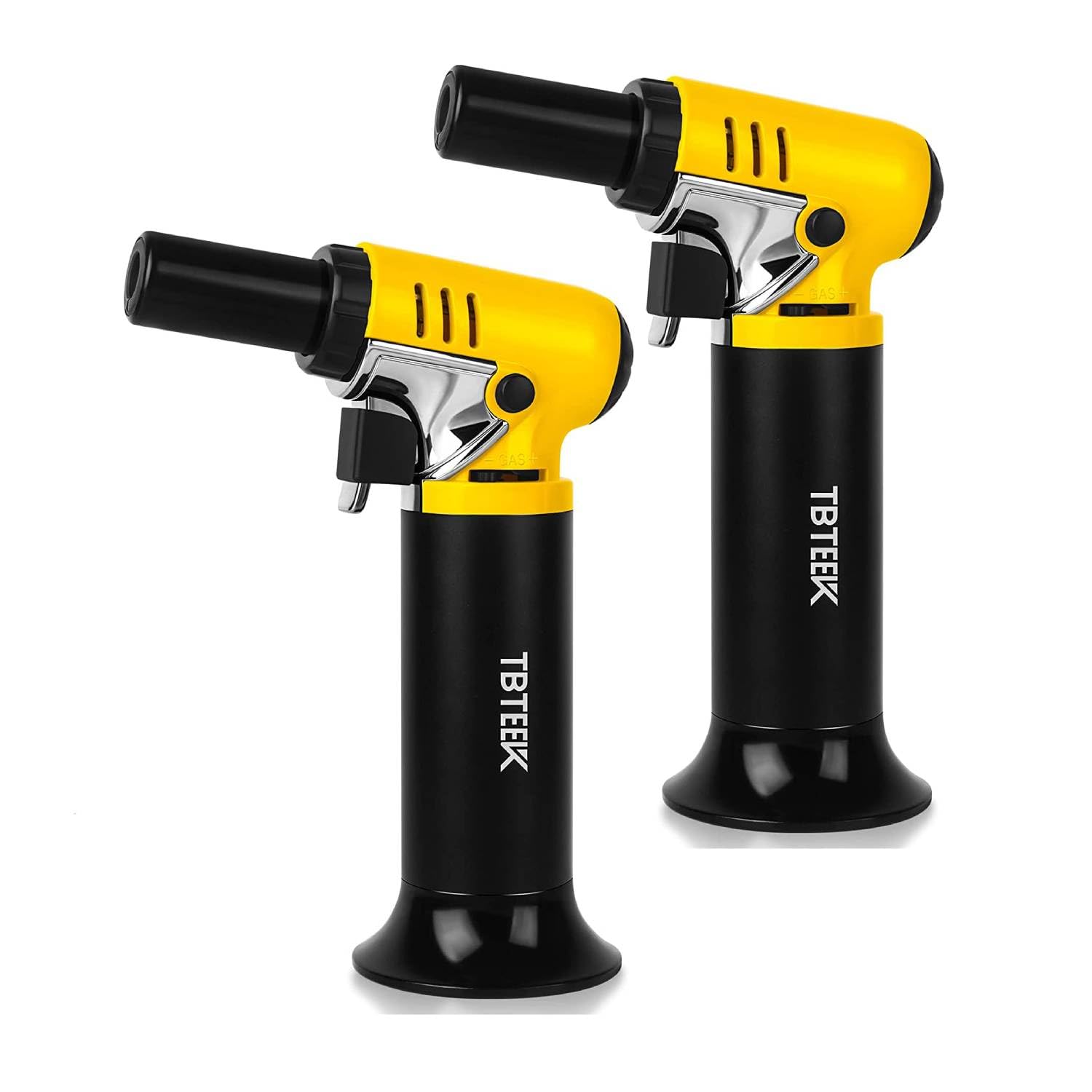 TBTeek Butane Torch with Fuel Gauge T907, One-hand Operation Kitchen Torch Lighter with Adjustable Flame for BBQ, Baking, Brulee Creme, Crafts and Soldering, 2 Pack(Butane Not Included)