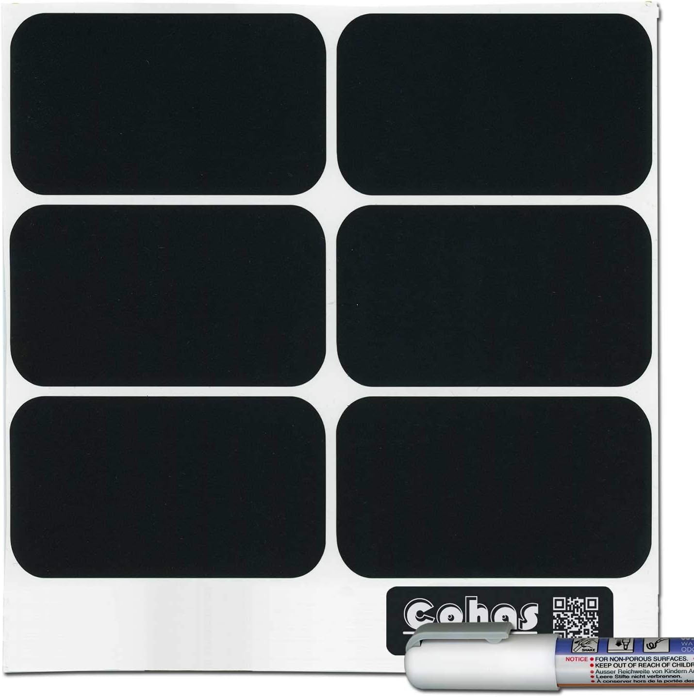 Cohas Chalkboard Labels in Large Rectangle Shape Includes Liquid Chalk Marker and 18 Labels, Fine Tip, White Marker