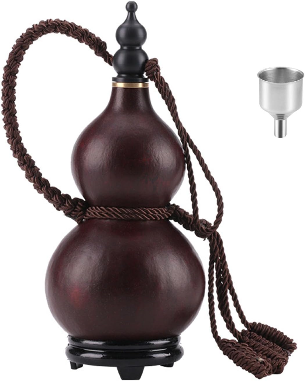 Hiking Water Bottle, Natural Gourd Water Bottle with Funnel and Base, Beeswax Anti-Seepage Wine Gourd for Outdoor Activities & Home Decoration,500ML,Gym Water Bottle(350ML)