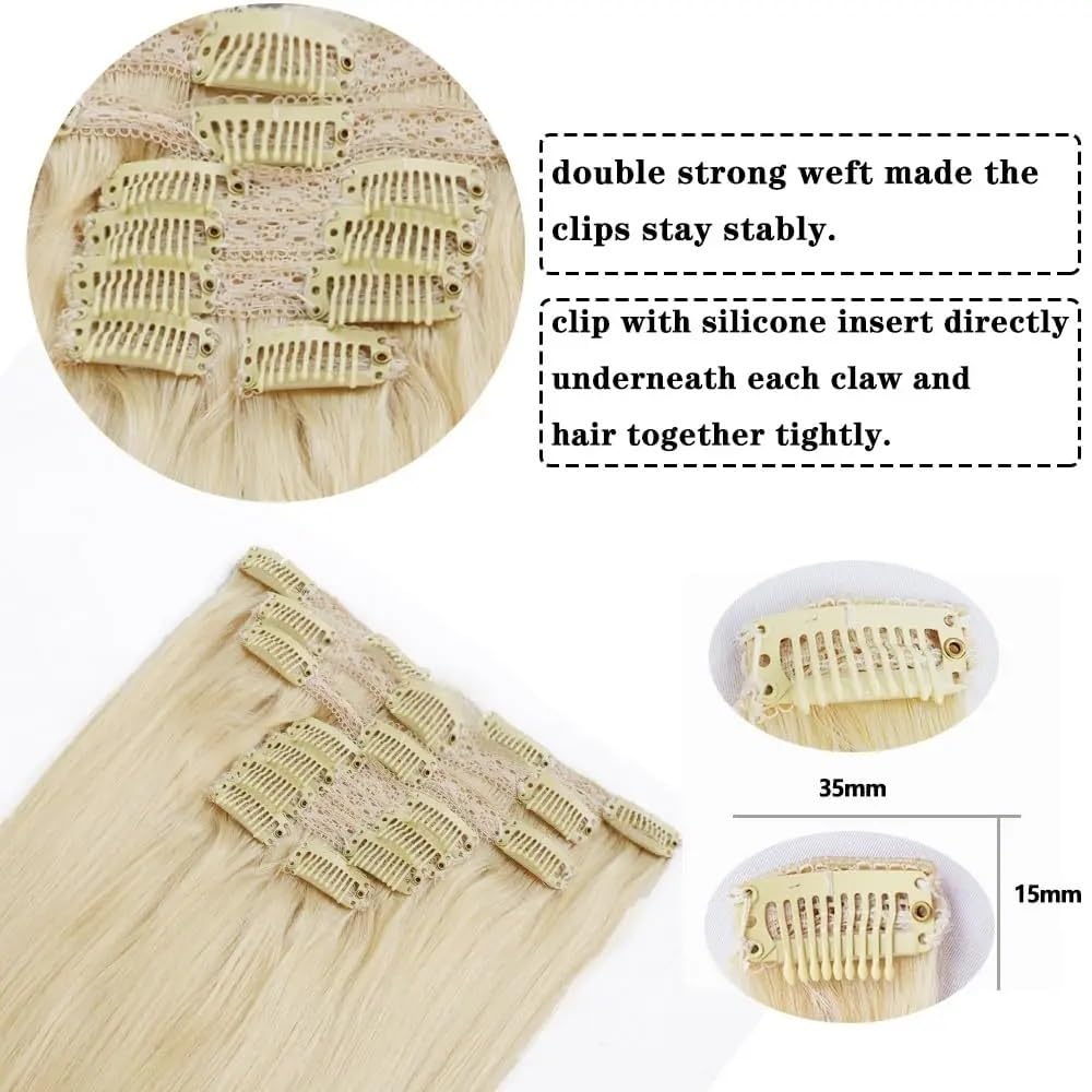 Dopinki do włosów z prawdziwych włosów z koronką, 40,6-66 cm, kolor: blond #613, 120 g, Remy, jedwabiście miękkie, gładkie, podwójnie tresowane, grube końcówki, z tyłu (50 cm)