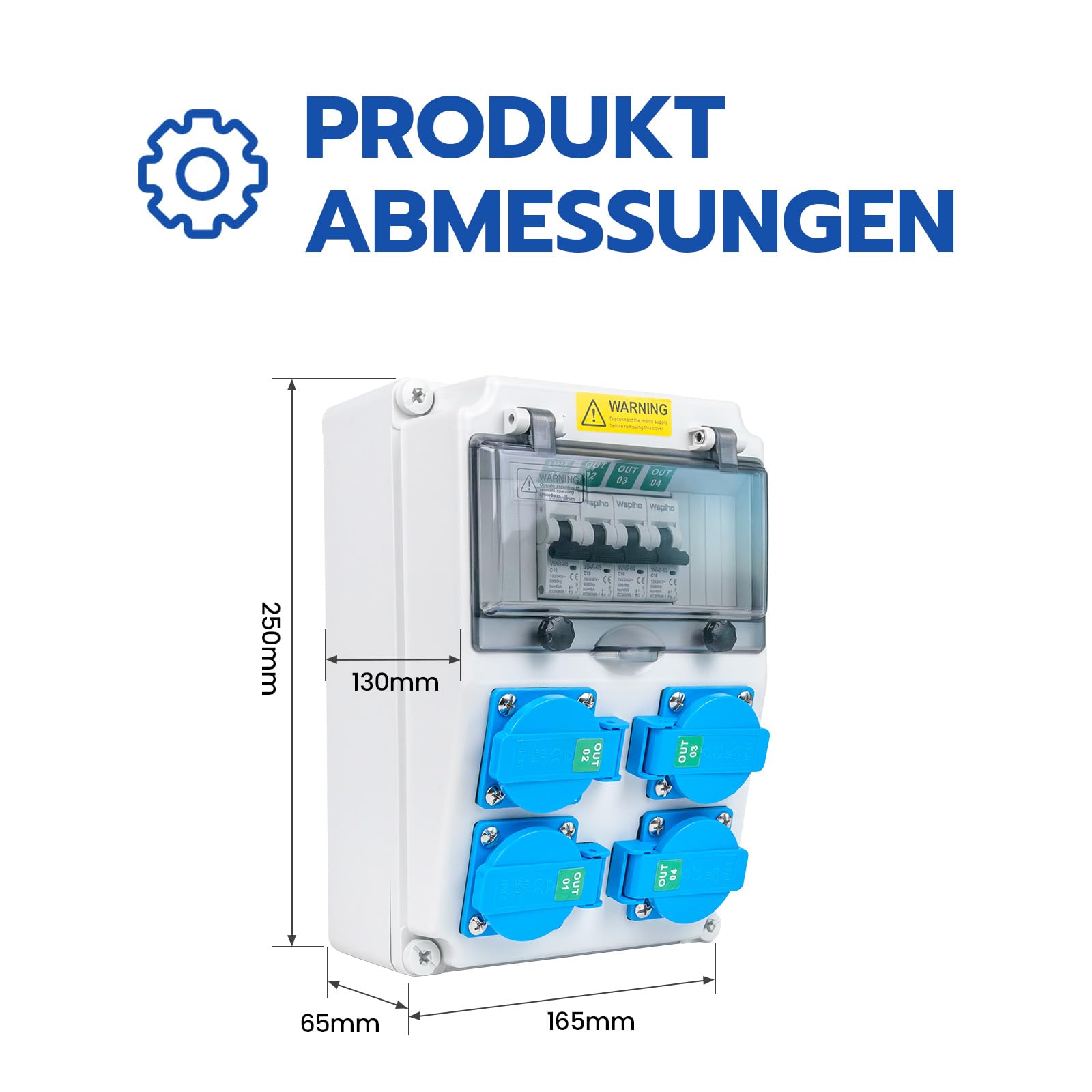 Baustromverteiler 16 A mit 1 Polig Leitungsschutzschalter,Wandverteiler mit 16 A Steckdose,Starkstrom verteiler Stromverteiler für Außenbereich Baustrom (4×16A 1P LS)